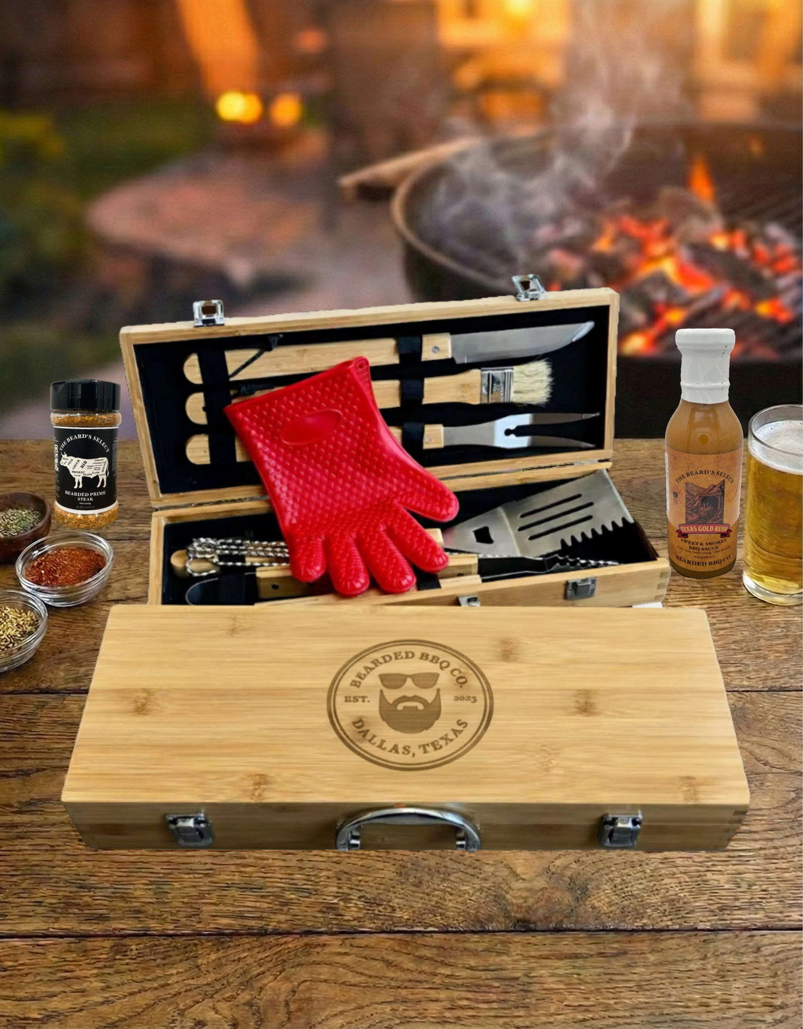 Bearded BBQ CO. 11-Piece Premium Grill Set with Bamboo Case