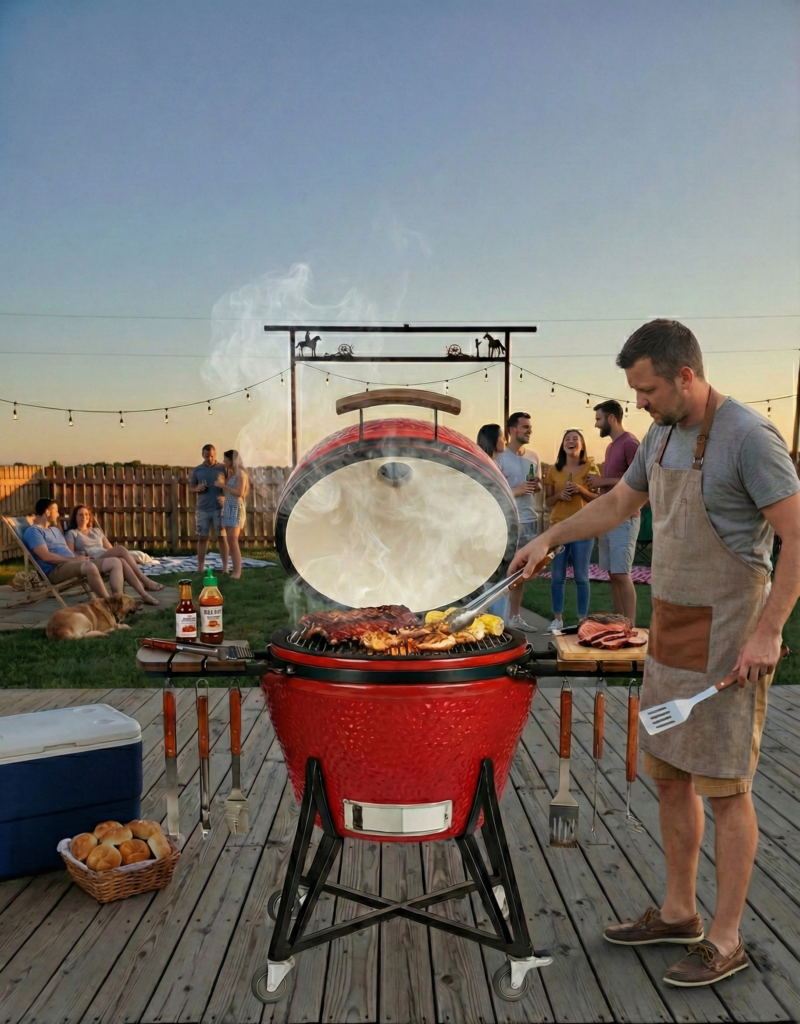 The Beard's Pitmaster Pro 26-inch kamado grill and smoker in red