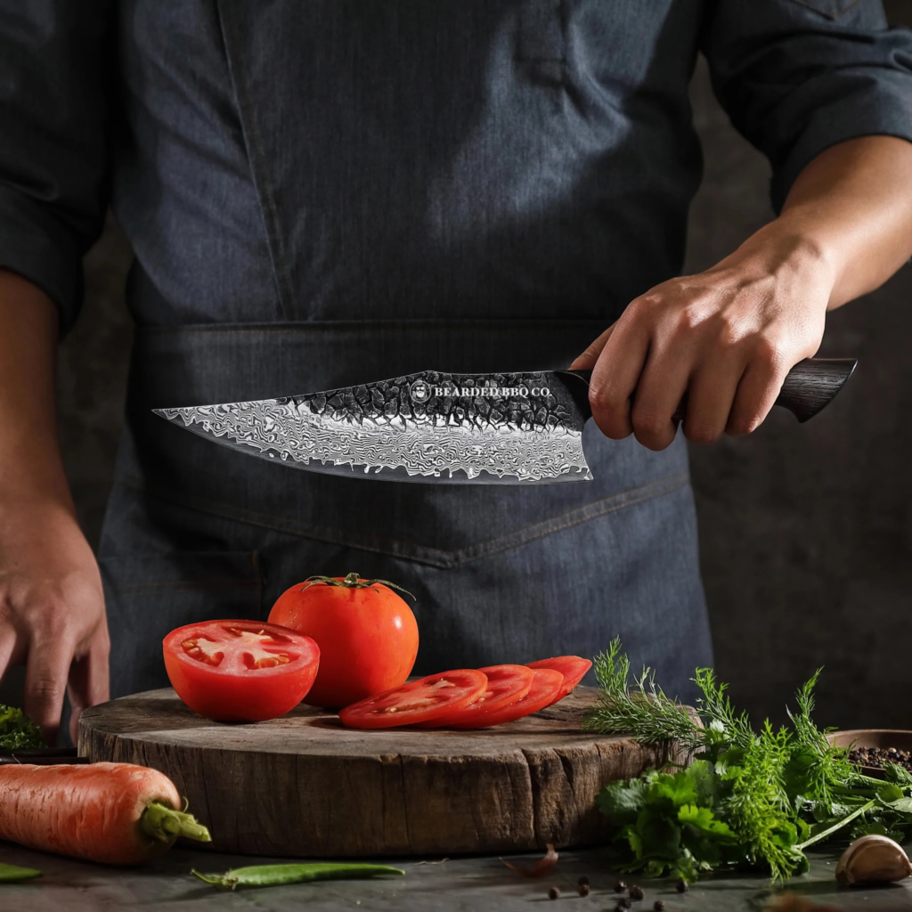 Xinzuo x Bearded BBQ Co. 67-layer Damascus steel 8.5 inch chef knife with burnt white oak handle