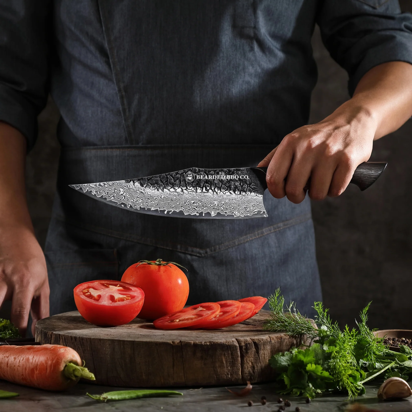 BEARDED BBQ CO. 8.5" Damascus Steel Chef Knife with 1 Free Sauce