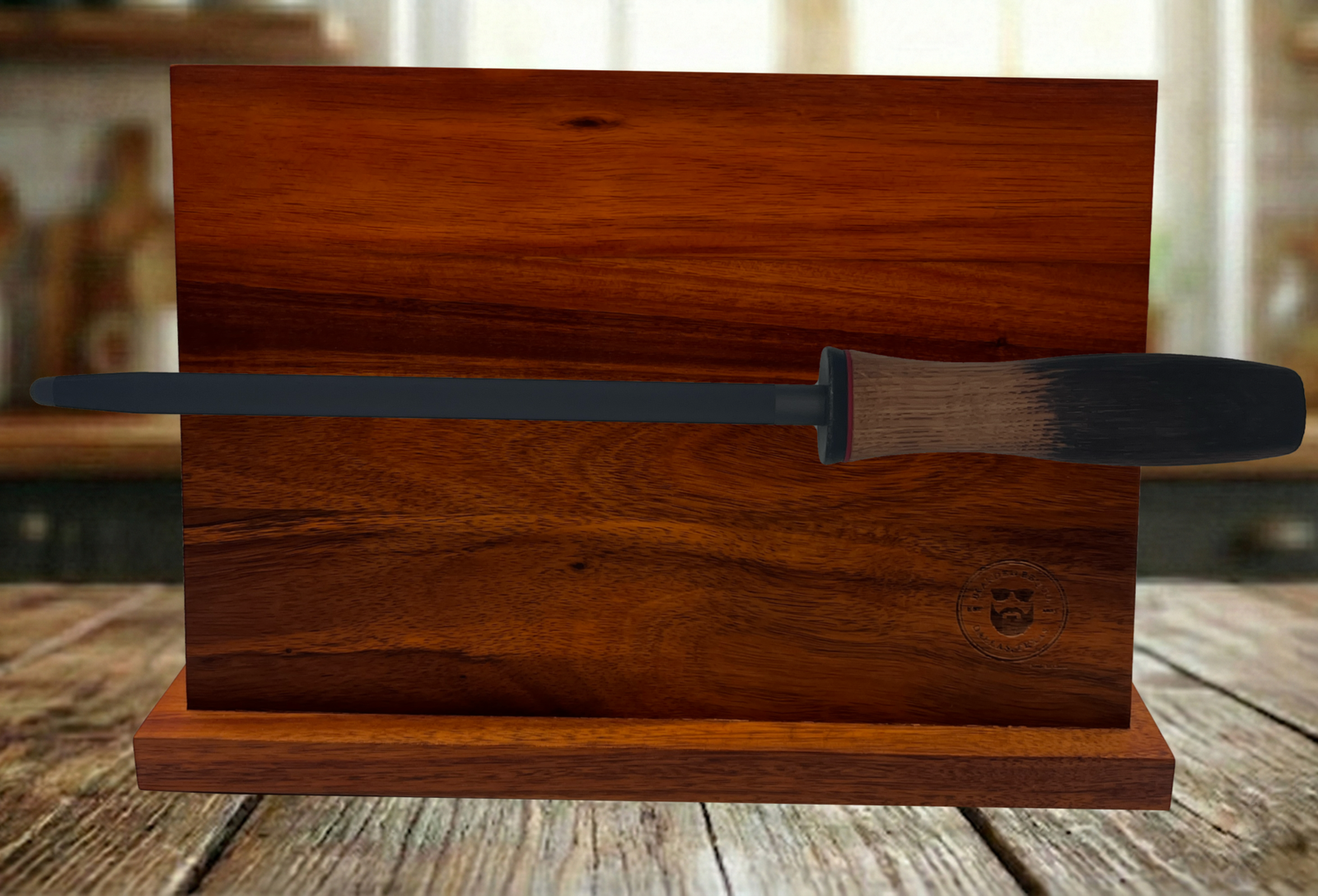XINZUO x BEARDED BBQ CO. High Carbon Honing Steel with Burnt White Oak Wooden Handle