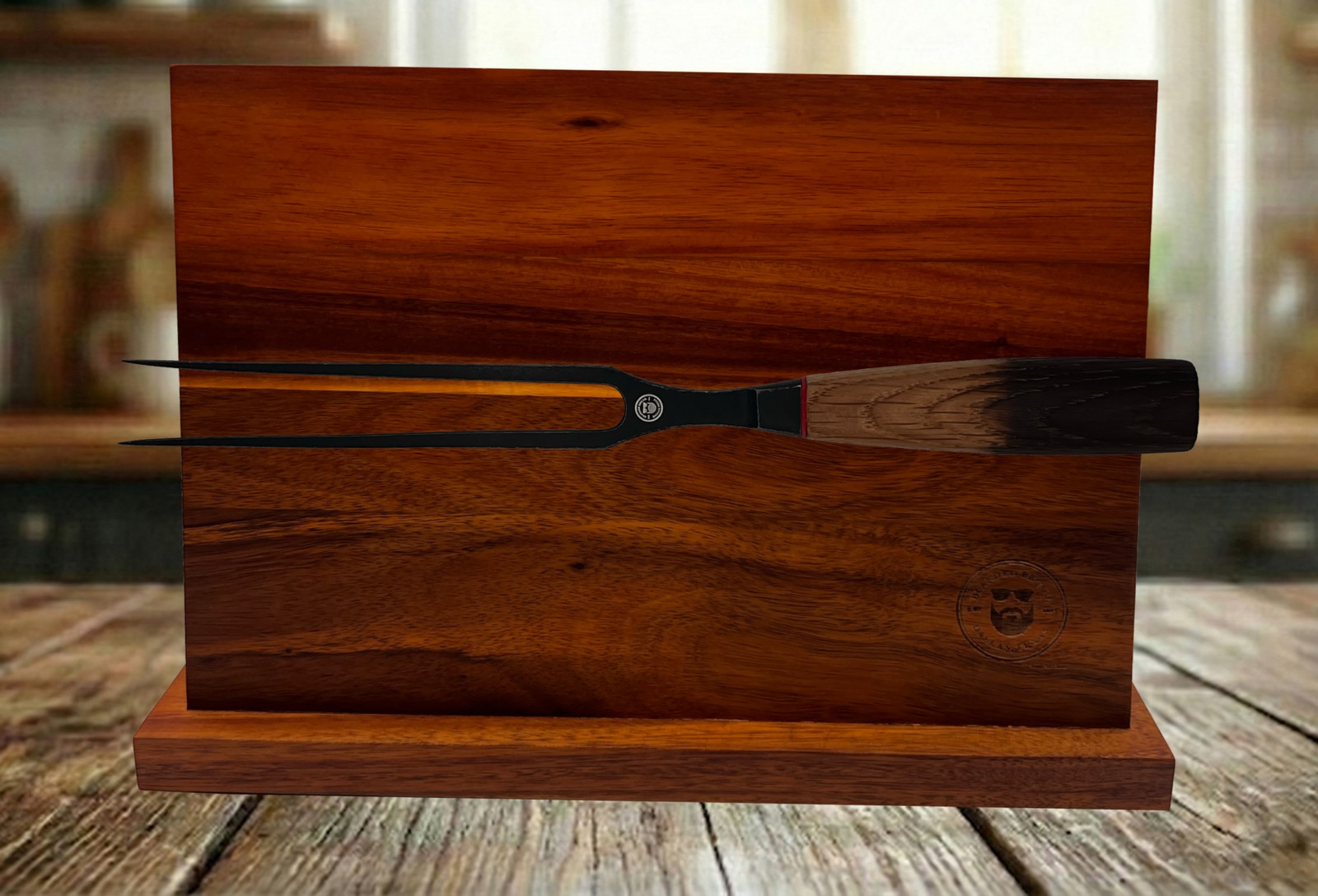 XINZUO x BEARDED BBQ CO. Stainless Steel Meat Carving Fork with Burnt White Oak Wood Handle