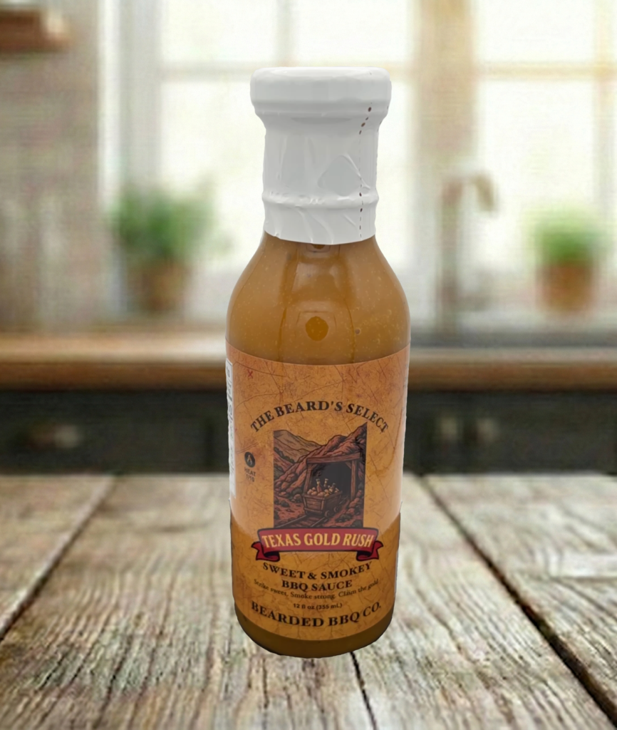 The Beard's Select Texas Gold Rush sweet and smoky BBQ sauce, 12 ounce bottle